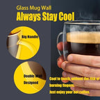 PunPun 17oz.500ml Large Coffee Mug,Double Walled Clear Mugs,Coffee Glass Cup, Heat Resistant Borosilicate Clear Glasses,Premium Glasses, Set of 2 - Image 2