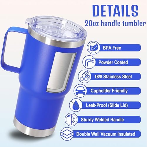 20 oz Tumbler with Handle and Lid Insulated Travel Coffee Mug DarkBlue 6P - Image 3