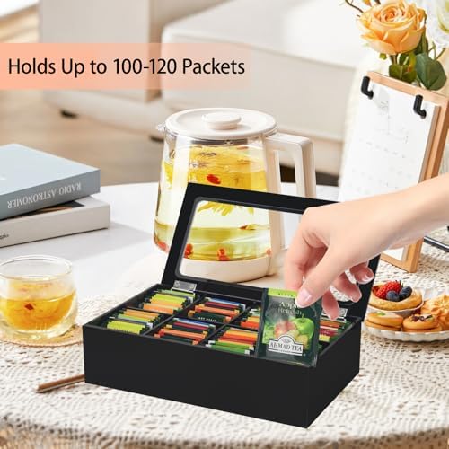 Tasybox Tea Bag Organizer, Acrylic Tea Box with Lid, Black Teabag Holder - Image 2