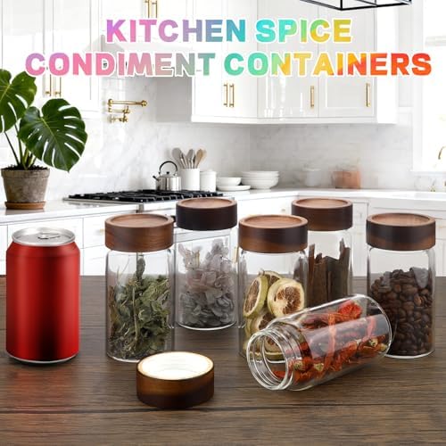 8oz Airtight Glass Jars Small Spice Storage Canister with Wooden Lid Clear Glass Food Container Canning Jar for Cookies Overnight Oats Yogurt Pantry Sugar Tea Coffee Bath Salts (6×250ml(8.4oz)) - Image 4