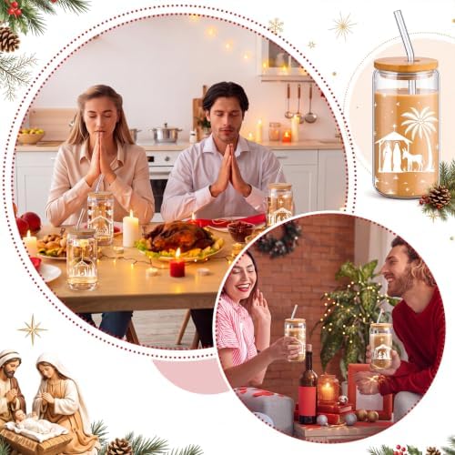 Fulmoon 6 Pcs 16 oz Nativity Scene Christmas Glass Cups with Lid and Straw - Image 5