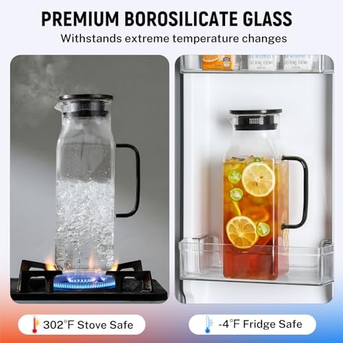 2 Pack 2 Liters/68 oz Square Glass Pitcher with Lid and Handle for Fridge, Iced Tea and Coffee Carafe Beverage Serveware, Heat Resistant Borosilicate Water Black Jug for Hot/Cold Drinks and Milk - Image 4