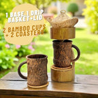 Bamboo Coffee Drip Set, 4" Basket with Lid + 2 Cups and 2 coasters + Bamboo Design Drip Base, Eco-Friendly Pour-Over Coffee Kit, Sustainable Brewing Accessories - Image 2