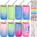 Plastic Mason Jar Cups with Lids and Straws, 16 oz, Colorful, 8 Pcs by Yetene
