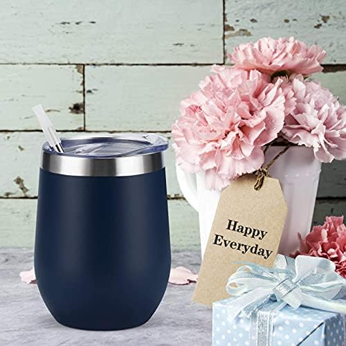 12 Pack Stainless Steel Wine Tumblers, 12Oz Double Wall Vacuum Insulated Wine Tumblers with Lids and Straws, Stainless Steel Stemless Wine Glasses for Coffee, Wine, Cocktails, Champaign, Navy Blue… - Image 2