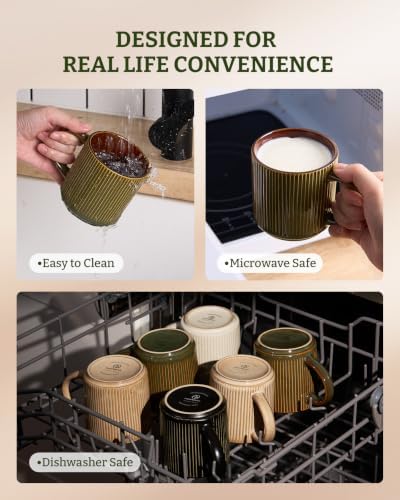 famiware Coffee Mug Set of 6, Star 12 oz Ceramic Mugs Cups Set with Handle - Image 7