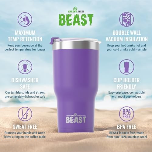 Beast 40 oz Tumbler Stainless Steel Vacuum Insulated Coffee Ice Cup Double Wall Travel Flask (Purple) - Image 6