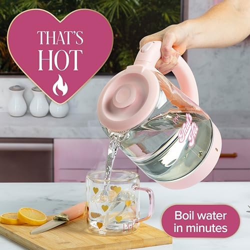 Paris Hilton Electric Kettle, Fast Boil with Auto Shut-Off, LED Indicator, 360° Base, Cord Storage, 1.8-Liter, Glass, Pink - Image 4