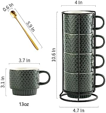 Gomakren Coffee Mugs Set of 4, 13oz Stackable Coffee Cup with Stand, Grey - Image 4