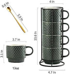 Gomakren Coffee Mugs Set of 4, 13oz Stackable Coffee Cup with Stand, Grey - Image 4