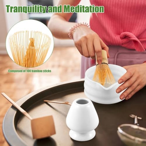 7-Piece Matcha Tea Set Kit with Whisk Chasen,Bowl Chawan,Scoop,Sifter,Holder & Towel-Complete Ceramic Set for Tea Lovers & Enthusiasts - Image 5