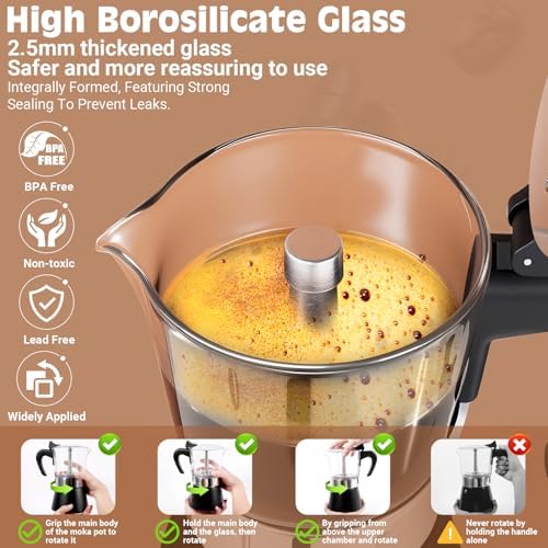 9 Cup 450ml Glass Moka Pot, Stovetop Espresso Maker, Black - Image 3