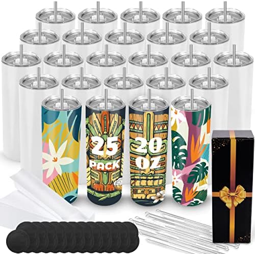 Joyclub 20 oz Sublimation Tumbler Blank Bulk 25 Pack sublimation cups With Gift Box by Joyclub