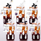 Vesici 6 Set Halloween Ghost Glass Cups 16 oz with Lid Straw and Stopper by Vesici