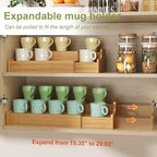 Hongtamoya 2-Tier Expandable Bamboo Mug Holder Coffee Mug Rack Organizer for Countertop, Multi-Functional Mug Display Shelf for Coffee Bar, Kitchen, and Home (15.35"~29.92") - Image 6