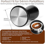 Calibrated Espresso Tamper with 30lb Click Feedback | 3 Interchangeable Bases for Custom Tamping | Auto Leveling and Ergonomic Handle | Fits 54mm Breville-Compatible Portafilters - Image 4