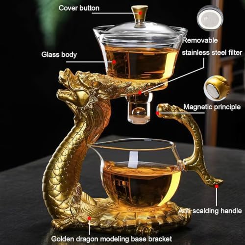 Glass Magnetic Tea Pot,Lazy Kungfu Drip Teapot with Infuser,Magnetic Water Diversion Rotating Cover Bowl Semi-Automatic Glass Teapot,Heat Resistant Kungfu Tea Set Coffee Set - Image 3