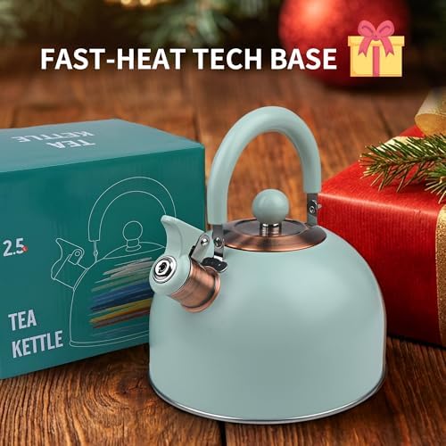 2.6 Quart Mint Green Whistling Tea Kettle, tea pot, Stainless Steel, Cool-Touch Handle, Loud Whistle, 7.48-inch Base, Induction Compatible - Image 7