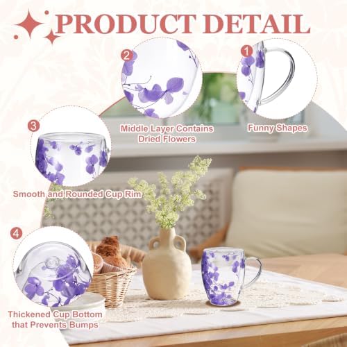 METALLIXITY Flowers Double Wall Glass Coffee Mugs 11.8oz Purple 2Pcs - Image 3
