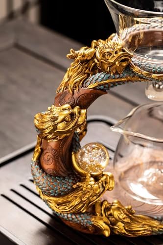 Glass Teapot Set with Infuser Semi Automatic Dragon Tea Set (Blue golden teapot) - Image 5