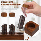 Zerodeko Glass Coffee Bean Storage Tubes and Wooden Display Stand with Lids - Image 3