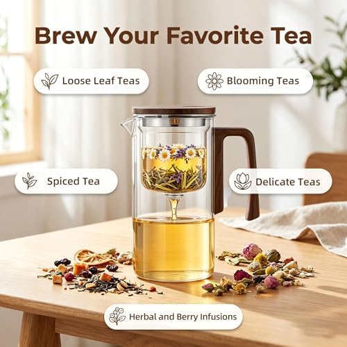Magnetic Teapot, 30.4oz High Borosilicate Glass Teapot with Infuser, Loose Leaf Tea Steeper Pot, Heat Resistant Enchanti Tea Pot with Infusers for Herbal Leaf Brewing - Image 5