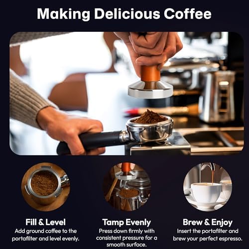MADCHIEF 54mm Espresso Tamper Tool- Wooden handle & Stainless Steel Ground Coffee Tamper Barista Tool – Fits 54mm Breville Sage Espresso Machines Portafilter - Image 5