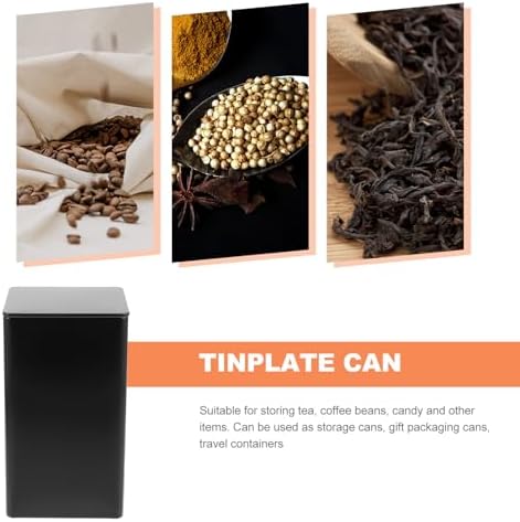 4pcs Black Tinplate Airtight Coffee Bean and Tea Storage Jars with Moisture-proof Seal, Rectangular Food Canisters for Kitchen Pantry Organization - Image 7
