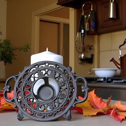 Cast Iron Candle Warmer for Tea Kettle or Tea Pot, Tea Light Warmer, Teapot and Dish Cups Heater, Pan Trivet, Vintage Decorative Stands for Heat Tea or Coffee Milk(Round) - Image 7
