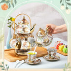 Zhehao 20 Pcs Porcelain Tea Set for Adult, with Metal Holder, Elegant - Image 4
