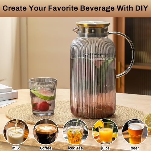 Buaic 2 PACK Glass Pitcher with Lid, 68 oz/ 2L Gray Glass Water Pitcher - Image 5