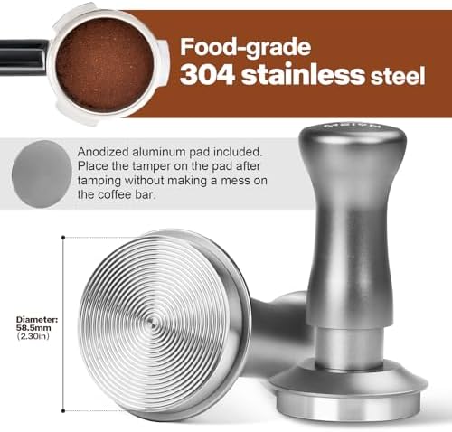 MEION Espresso Tamper 58.5mm Coffee Tamper, Calibrated Dual Spring Loaded Barista Tamper with Stainless Steel Base, Comes with aluminum storage pad (58.5MM, Silver) - Image 4