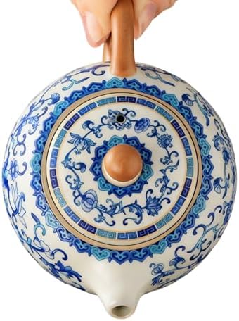 Floral Tea Pot & Tea Cup Set, Blue and White Porcelain, 7.5 oz - Image 3
