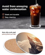 Coasters for Drinks Set of 8, Mountains Natural Landscape Alps Ceramic Cup Mat, Absorbent Ceramic Stone Coasters with Cork Base for Coffee, Cups, Wooden Table, Home Decor 4 Inch - Image 5