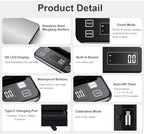 Waterproof Digital Kitchen Scale 0.1g/0.001oz Precision, Stainless Steel Electronic Scale with 3 Power Options (Rechargeable/AAA/Built-in), 10 Units Conversion, Smart Standby, 5kg/11lb Capacity - Image 7