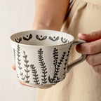 4 Pack 12oz Speckled Stoneware Coffee Mugs, Vintage Black Seaweed Botanical Ceramic Tea Cups, Rustic Hand Drawn Floral Drinking Mugs, Microwave Dishwasher Safe, Gift Set for Coffee Lovers - Image 3