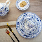 Fine Bone China Dinnerware Set, 12-Piece Blue and White Porcelain Dinnerware Set, Plates and Bowls Sets, Service for 4(Blue A) - Image 3