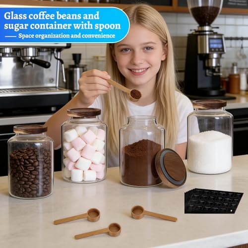 67 oz Glass Food Storage Jar with Wood Lids Spoon Set of 2,Glass Canister Borosilicate Glass Food Containers for Ground Coffee Beans Nut Pasta Sugar Candy Spice Rice Tea (2000ml/67oz-2 Pack) - Image 2