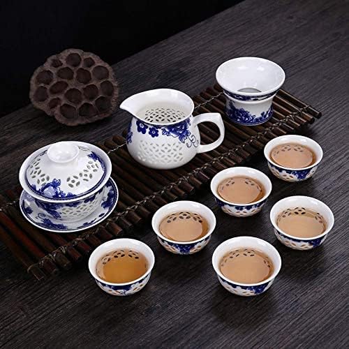 Blue-and-white exquisite ceramic teapot kettle tea cup hollow out porcelain tea set chinese handmade tea set drinkware-K10 pcs (M10 pcs) by Unknown