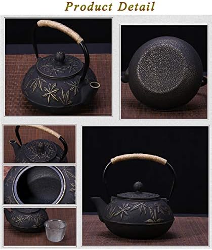 tetsubin Cast iron Tea Kettle workshop Healthy japanese flower pattern Teapot with Stainless Steel Infuser（30.4oz） (30.4 oz, red bamboo leaves) - Image 5