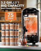 WantJoin Insulated Beverage Dispenser Stainless Steel Black 3.2Gal-Heating - Image 4