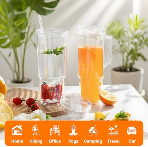 AGH 4 Pack 40 oz Double Wall Vacuum Resuable Plastic Tumbler with Handle and Straw Lid, Watter Bottle Travel Mug Cup,Classic Acrylic Tumblers - Image 4