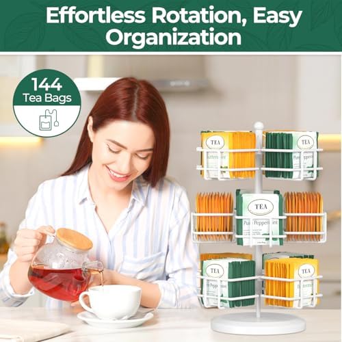 EsLuker.ly Tea Bag Holder Organizer for Counter, 3 Tier Metal White - Image 2