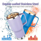 20 oz Tumbler with Handle Stainless Steel Insulated Coffee Mug Tumbler with Lid and Straw Double Wall Vacuum Insulated Coffee Mug Leak Proof Travel Tumbler for Hot and Cold Drink (Pale Purple,4pack) - Image 3
