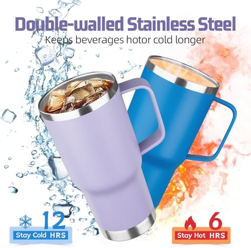 20 oz Tumbler with Handle Stainless Steel Insulated Coffee Mug Tumbler with Lid and Straw Double Wall Vacuum Insulated Coffee Mug Leak Proof Travel Tumbler for Hot and Cold Drink (Pale Purple,4pack) - Image 3