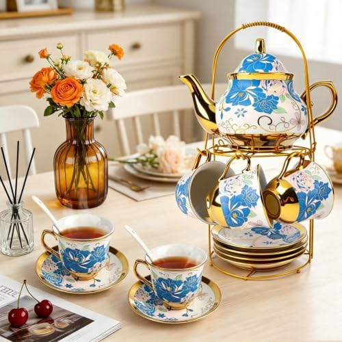 Porcelain Tea Cup and Saucer Set with Flower Enamel Tea Set for Party Gift - Image 3