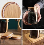 Glass Spice Storage Container with Spoon, 3PCS 20oz Airtight Sealed Condiment Jar with Tray, Kitchen Pantry Seasoning Canister Set for Salt Coffee Sugar Tea & Bathroom Cotton Swab Ball - Image 5
