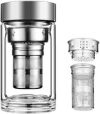 348ml/11.7oz Heat-resistant thick double-layer glass cup with lid, tea and water separation cup, filtered boiling water drinking bottle, transparent sealed milk and coffee cup by Unknown
