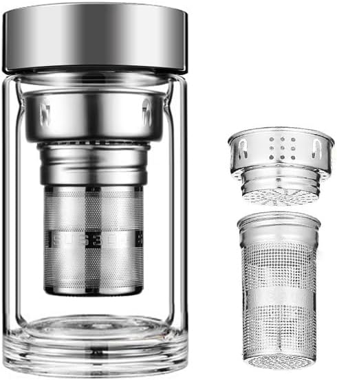 348ml/11.7oz Heat-resistant thick double-layer glass cup with lid, tea and water separation cup, filtered boiling water drinking bottle, transparent sealed milk and coffee cup by Unknown