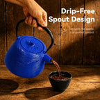 Cast Iron Teapot 34 oz (1000 ml) with Infuser, Water Wave Design, Blue - Image 6